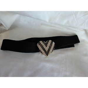 Vintage adjustable elastic belt by Gutos with rhinestone heart
